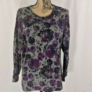 Croft & Barrow Womens Long Sleeve Floral Top XL